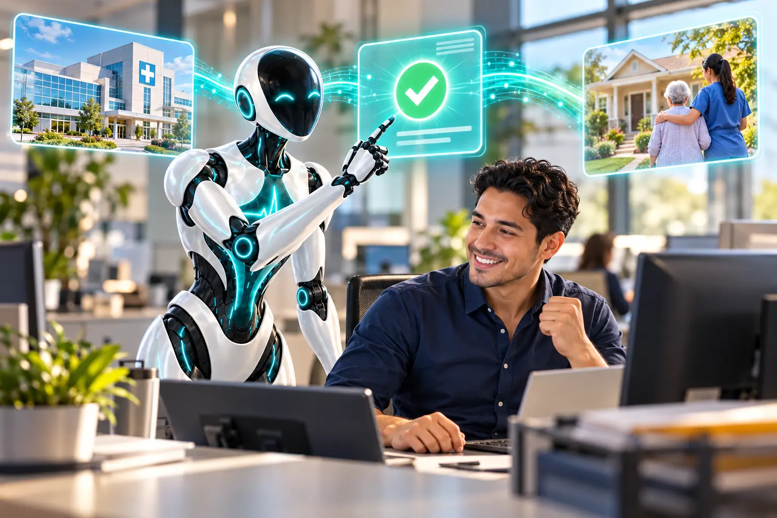 DomAfina robot connecting hospital, payer and home-health referral information for electronic authorization.