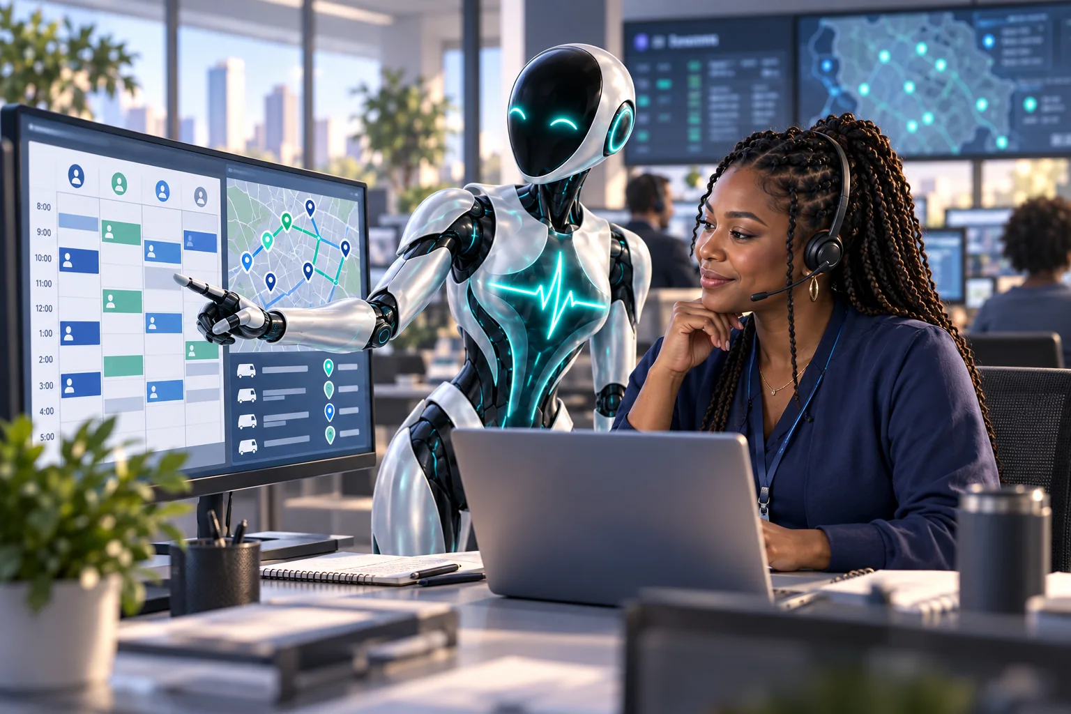 Scheduler and DomAfina robot assistant coordinating home-health visits.